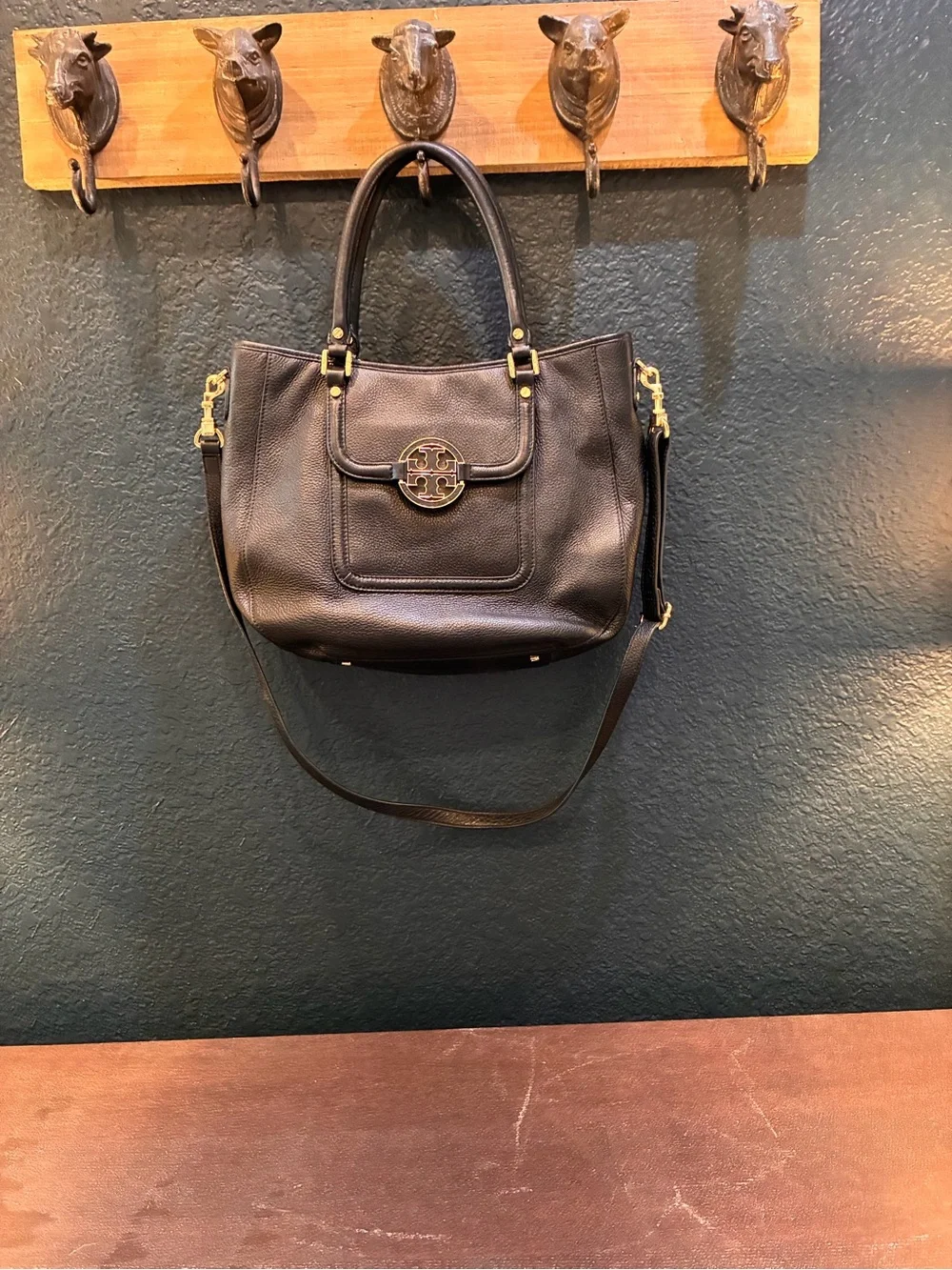 Tory Burch Black Leather Tote with Shoulder Strap